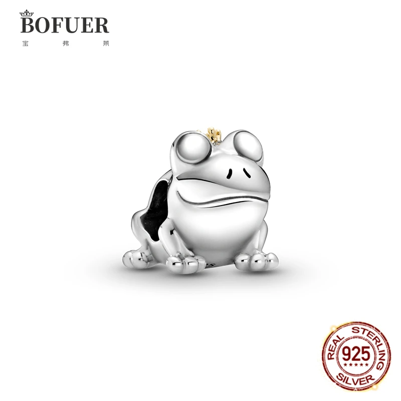 

BOFUER Crown Frog Charm Animal Bead Pendant Fit Silver 925 Original Charms Bracelet Fine Jewelry For Women 524B