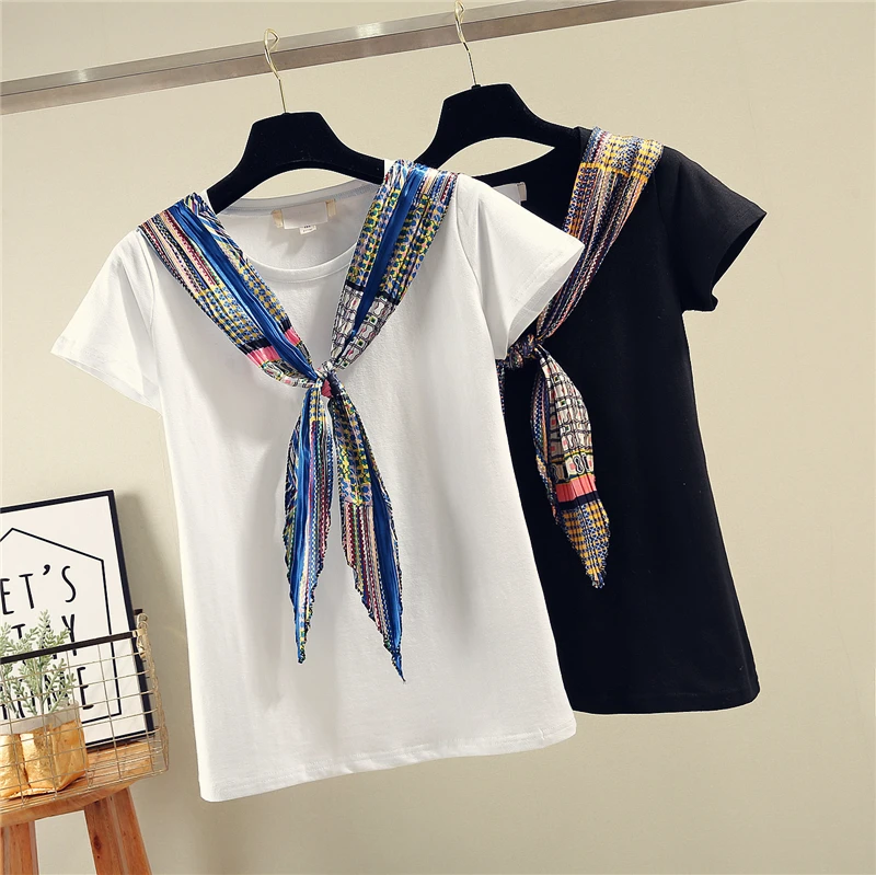 Новая модная женская футболка с коротким рукавом простая летняя черно-белая