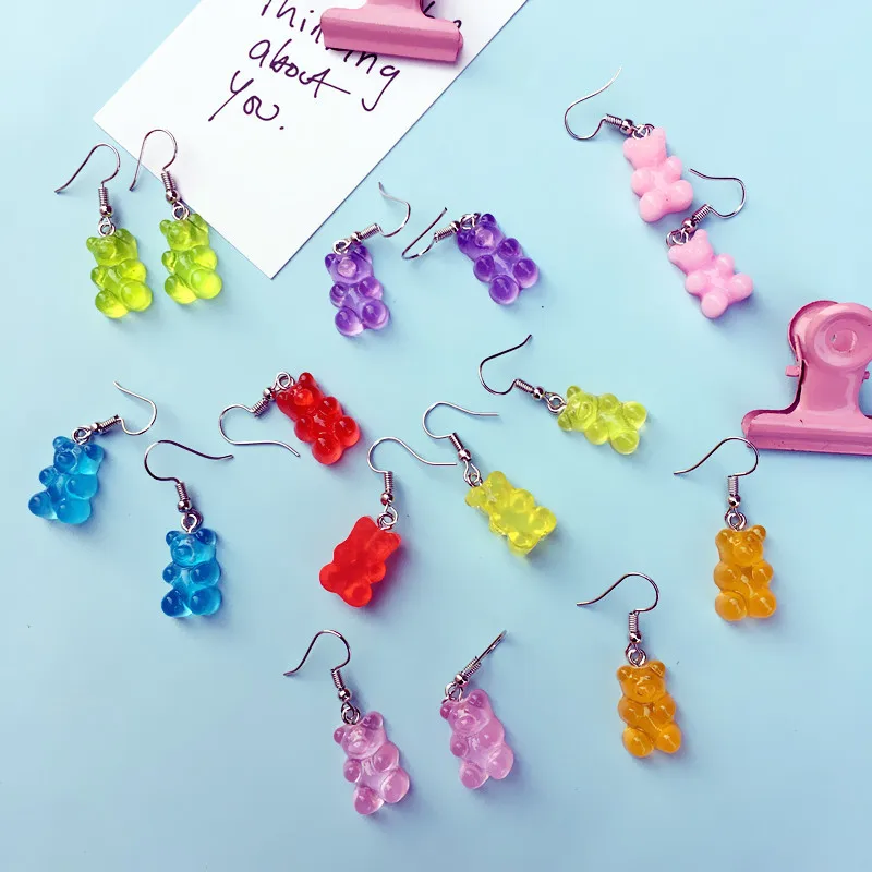 

1 Pair 25X17mm Gummy Candy Bear Dangle Earrings Resin Bear Drop Colorful Cartoon Fashion Drop For Women Gilrs Jewelry Decoration