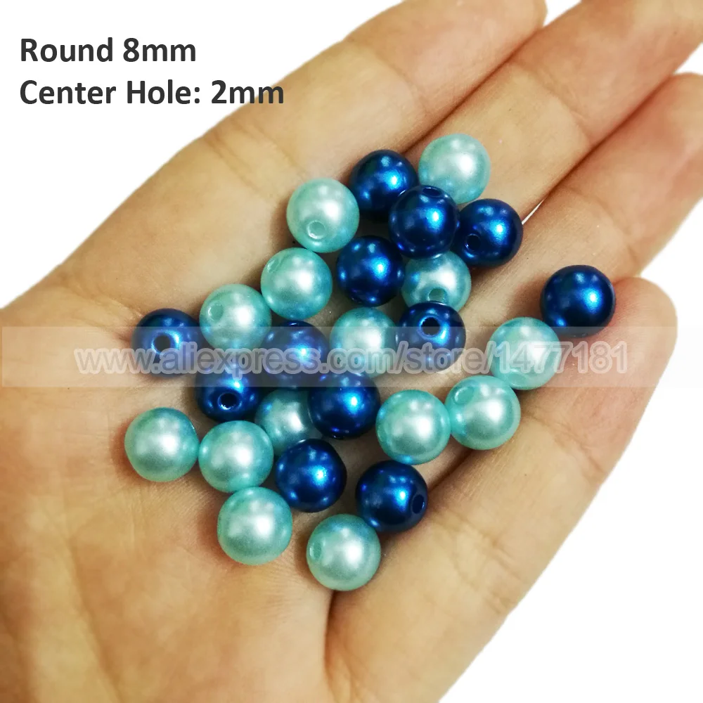 100 шт Полный Круглый пришивной жемчуг 8 мм синий акриловый с отверстием имитация