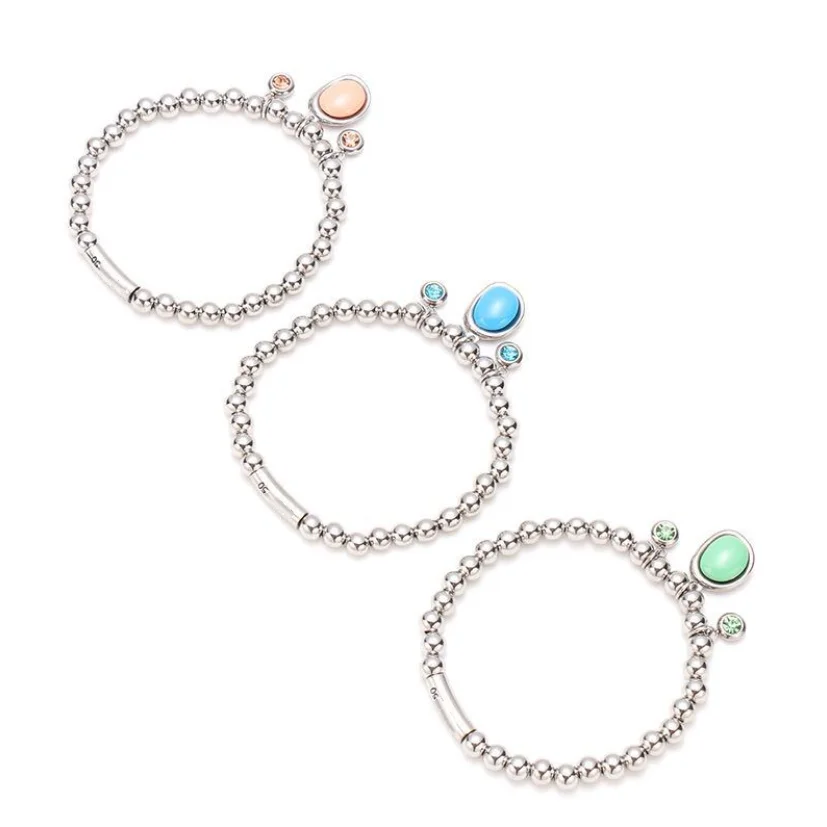

Fashion Stainless Steel Bracelet Simple 6mm Bead Chain Round Tube Resin Rhinestone CZ Bracelet UNO Jewelry Woman Man Gifts
