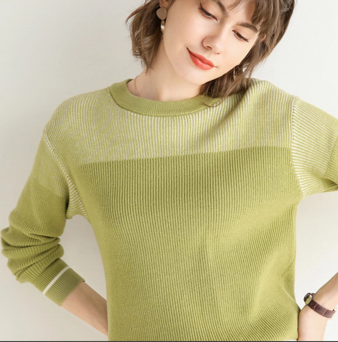 Корейский пуловер свитер свободного покроя с длинным рукавом и круглым вырезом