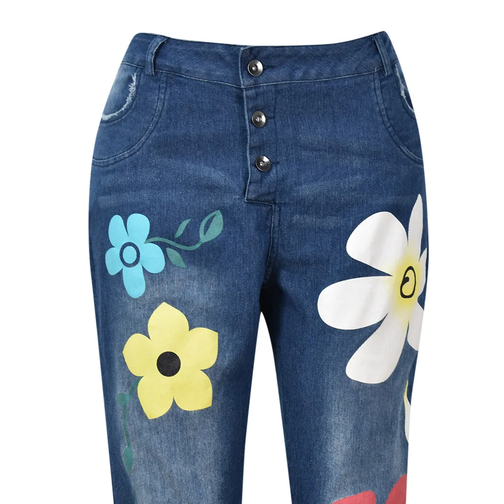 Женские джинсы на пуговицах SAGACE осенние модные с цветочным принтом и эластичными