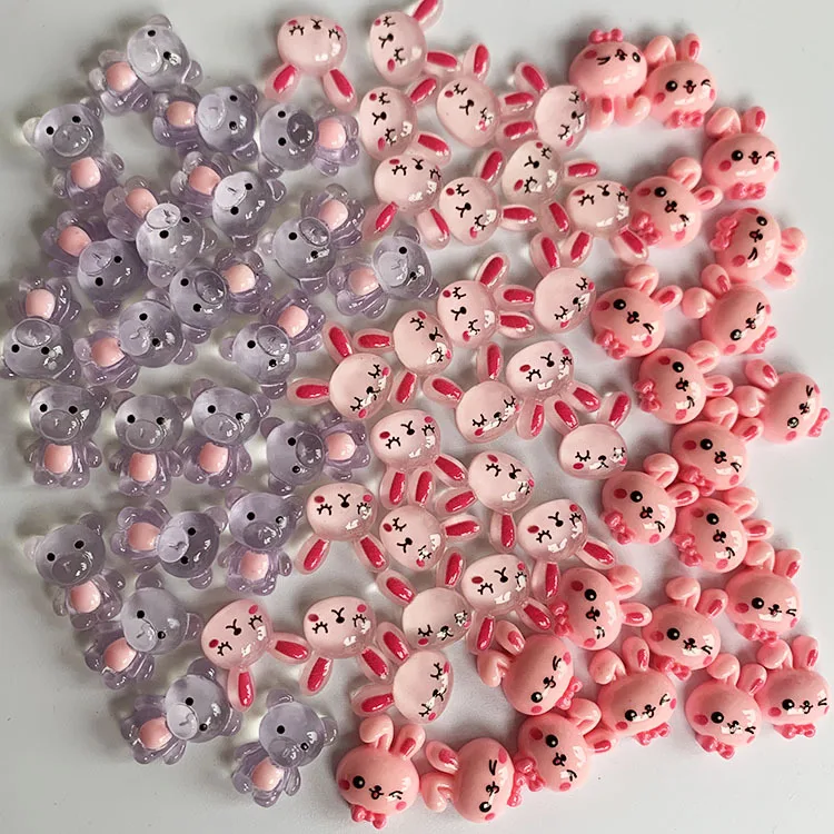 

10/50pcs bear rabbit smiley face nail accessories new cartoon cute Japanese resin nail decoration nail drill