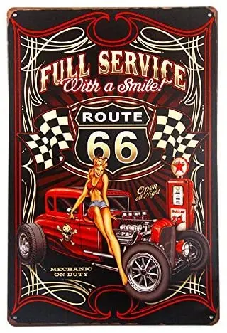 Металлический винтажный жестяной знак со смайлом Route 66 полный сервис Настенный