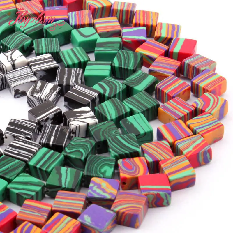 8 мм Гладкий квадратный зеленый красный черный Manmade Малахитовый Камень Бисер для