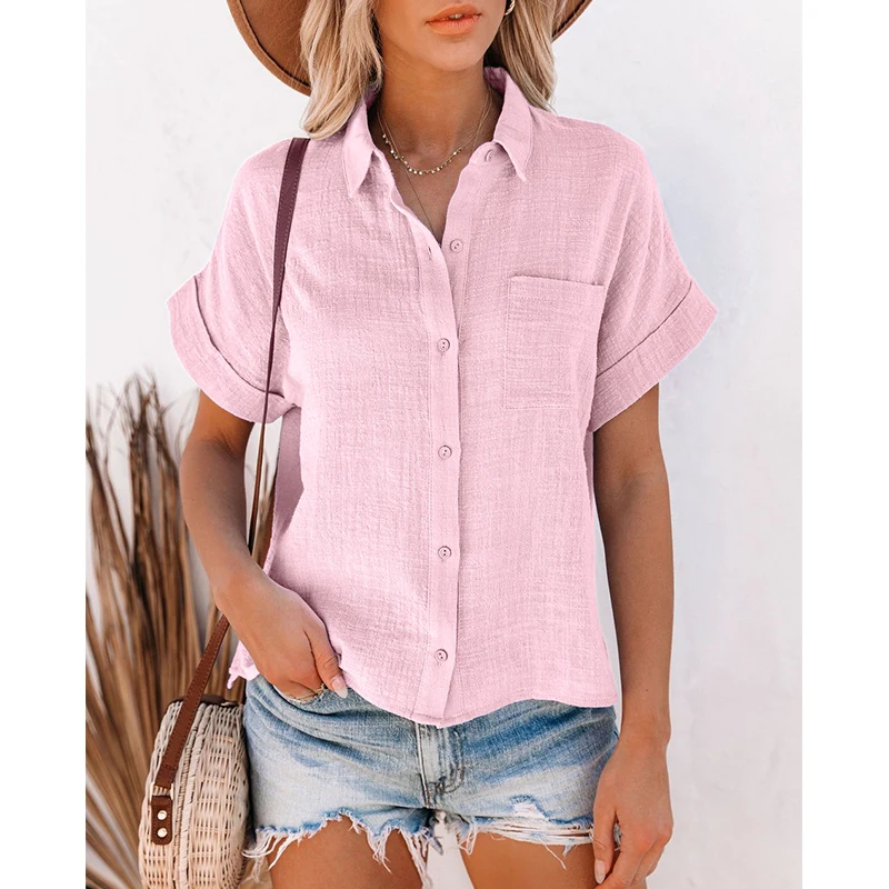 

Summer Fashion New Style Hot Sale Women's Solid Color Jacket Lapel Single-breasted Long-sleeved Shirt Casual Daily Commuting Top