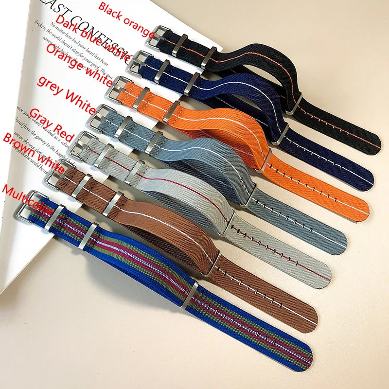 Trendy Brand Nylon Nato Strap Watch Elastic Belt French Troops Parachute Bag Watchband 18mm 20mm 22mm Military Wristwatch