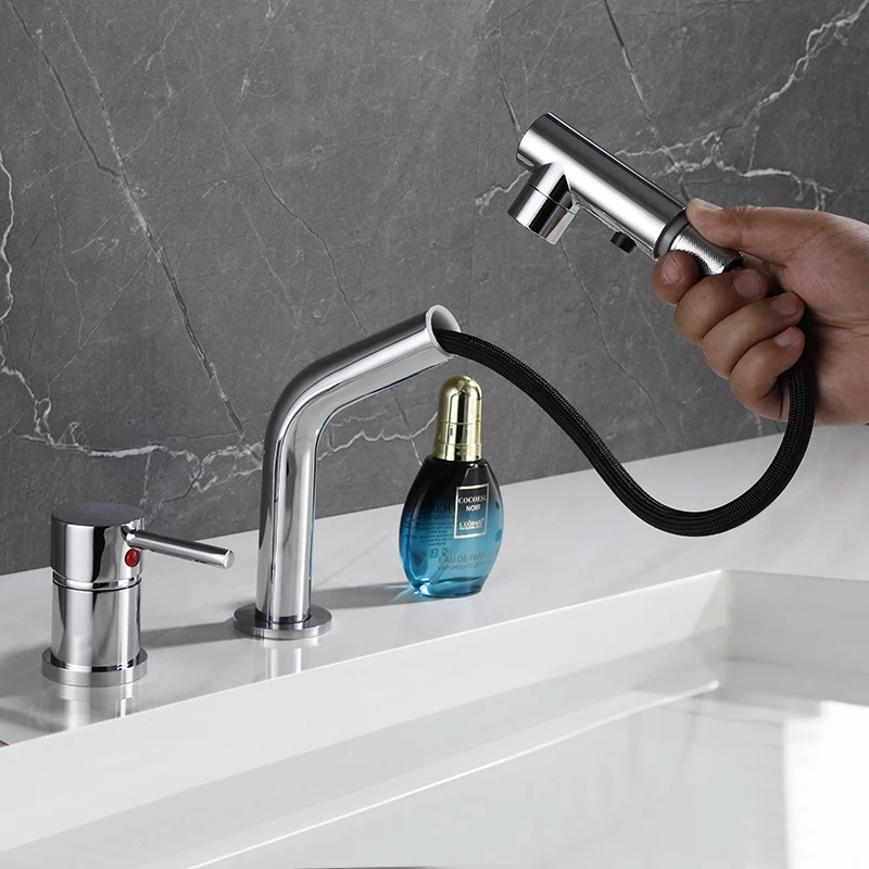 dual holes singe handle design faucet kitchen sink faucet matt black chrome brass double hole pull out deck mount mixer tap free global shipping