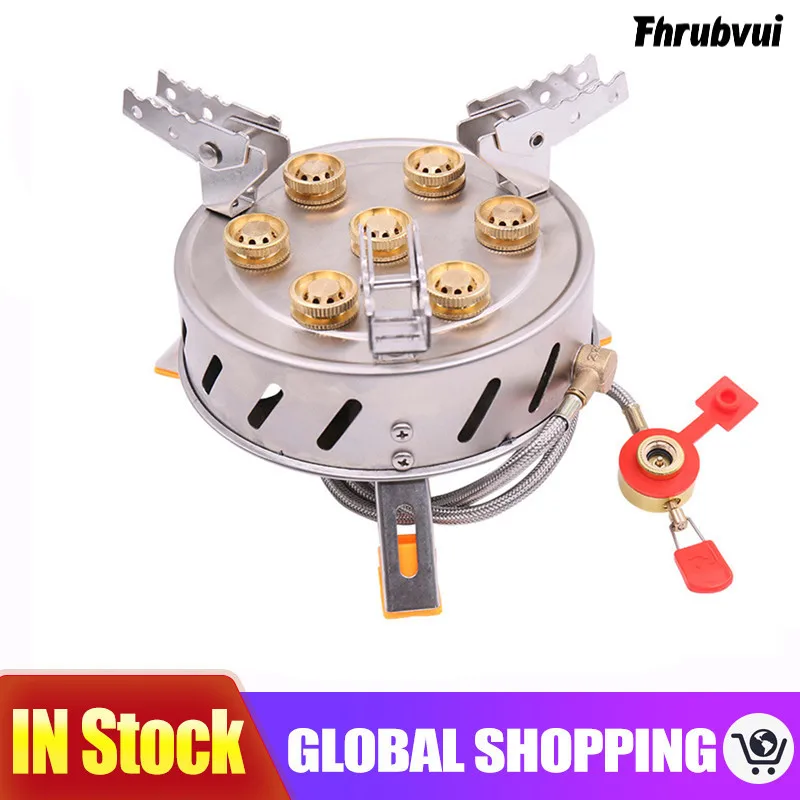 Outdoor Camping Stove Self-Driving Tour Stainless Steel 9-Head Gas Stove Folding 9 Hole Fire Brimstone Stoves
