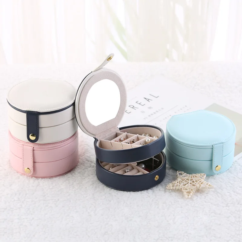 

Double-layer creative pu jewelry box, travel mini portable jewelry box, earrings and earrings jewelry storage box