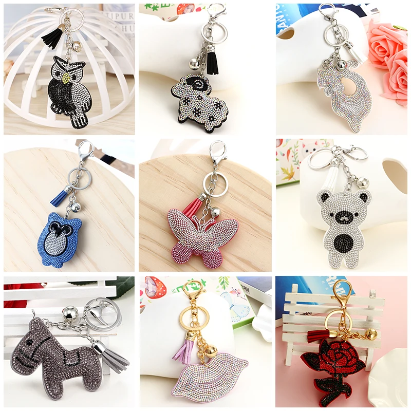 

Fashion Stainless Steel Tassel Keychain Owl Deer Animal Car Key Rings for Women Men Creative Daily Jewelry Gold Plated Keyring