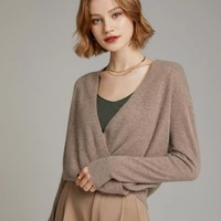 spring and autumn new knitted 35 cashmere womens v neck elegant long sleeve sweater korean fashion solid color wool cardigan