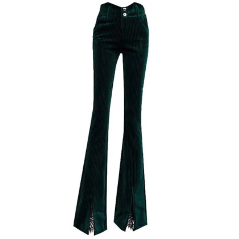 

Брюки-клеш Женские вельветовые с разрезом и высокой талией