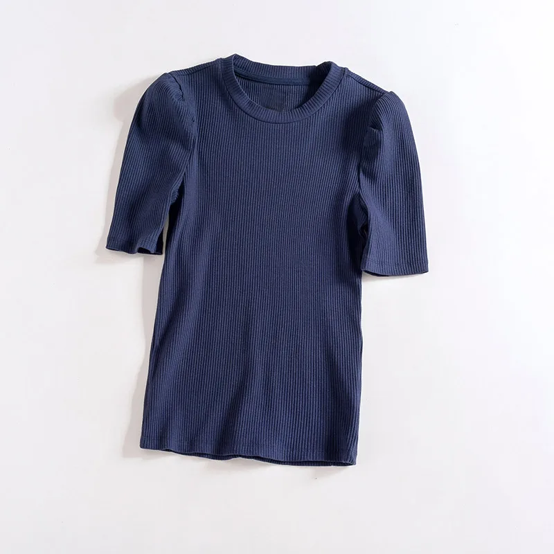 

Good Quality Summer 2021 Half Puff Sleeve Slim Knitting Wear Women Fashion Office Lady Regular Solid Sweater For Woman Korean