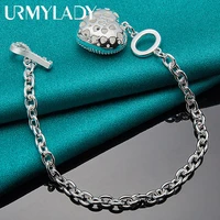 urmylady 925 sterling silver aaa zircon heart key bracelet charm chain for woman fashion jewelry wedding engagement party