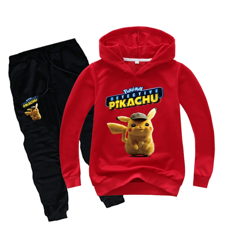 2019 Kids Cartoon POKEMON GO Tracksuit Pikachu Boys Girls Cosplay Costumes Full Sleeve Cool Clothing Sets hoodie Pants Suit | Детская