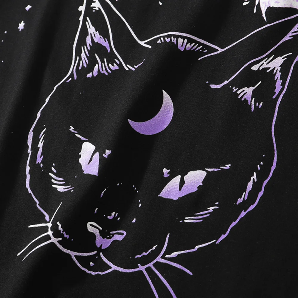 

Men Hip Hop T-shirt Men Streetwear Purple Cat Letter Print Loose Cozy High Street Harajuku Hipster Couple Tops Tee Summer Unisex