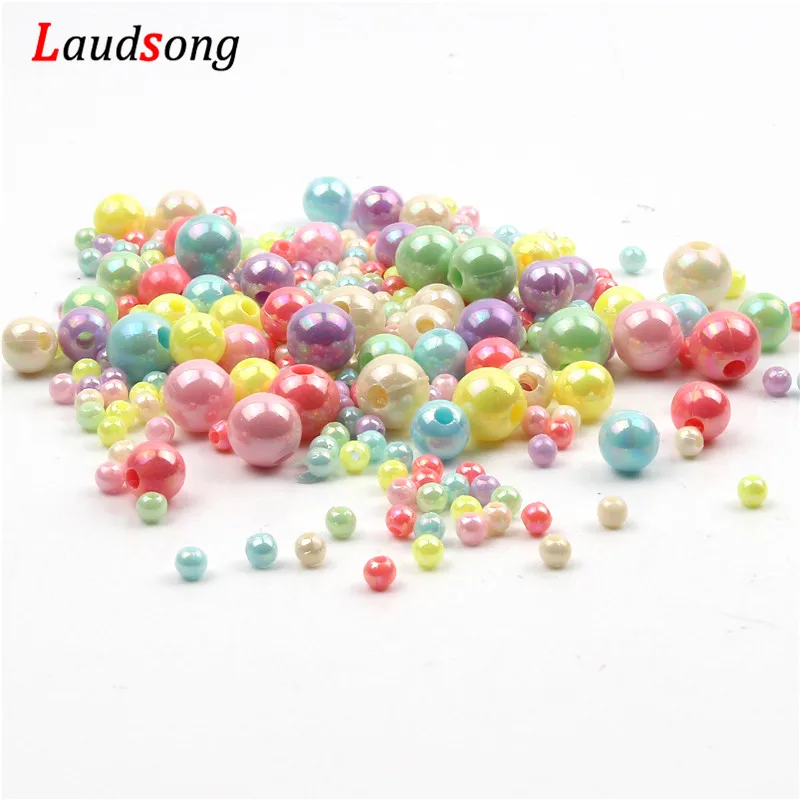 Акриловые зеркальные бусины 4/6/8/10 мм карамельных цветов для изготовления