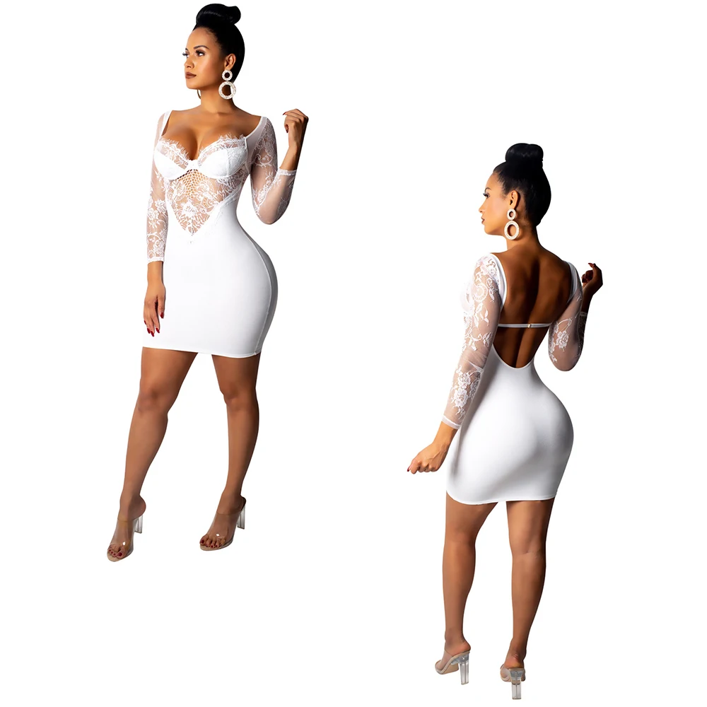 

Women Sheer Mesh Lace Patchwork Mini Dress Off Shoulder Backless Slim Bodycon Club Dress Femme Vestidos Autumn Christmas Dresses