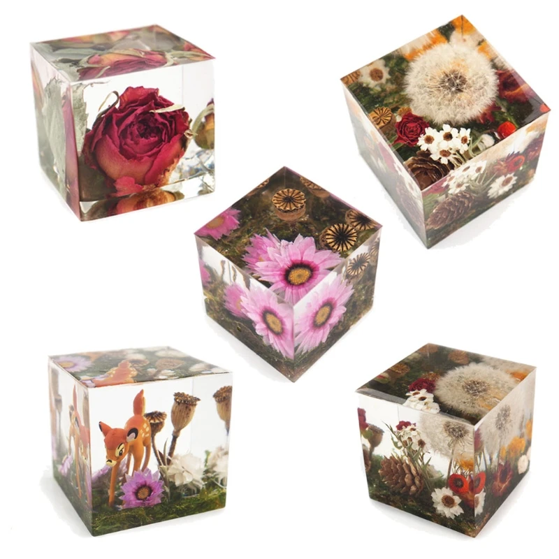 

N58F 4 Pcs Cube Epoxy Resin Mold Ornaments Casting Silicone Mould DIY Crafts Jewelry Home Decorations Making Tools