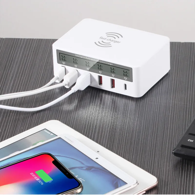 100 Вт PD Smart Multi-port usb-хаб зарядная станция QI Беспроводная зарядка Quick Charge 3 0 Type C