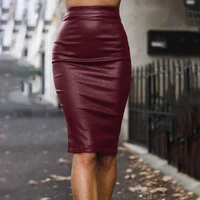 80 hot sales%ef%bc%81%ef%bc%81%ef%bc%81women sexy high waist back slit zipper faux leather bodycon midi pencil skirt