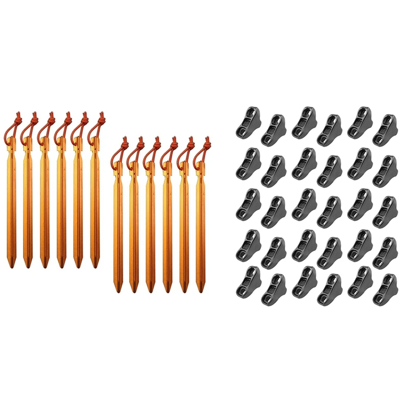 

Top!-12 Pcs Outdoors Tent Stakes Pegs & 30 Pcs Camping Tent Awning Rope Fastener