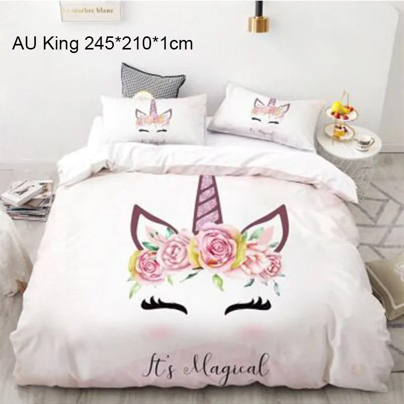 Детские постельные принадлежности набор 3D HD с цифровой печатью, сделанные на заказ постельных принадлежностей мультяшный пододеяльник набор королева король дети милые звезды Единорог - Цвет: Розовый