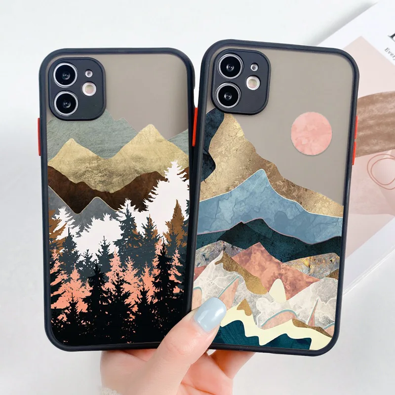 Hand Painted Landscape Phone Case For iPhone 14 12 Pro Max 11 Case iPhone11 13 12 Mini XR XS 7 8 Plus SE 6S Clear Scenery Cover