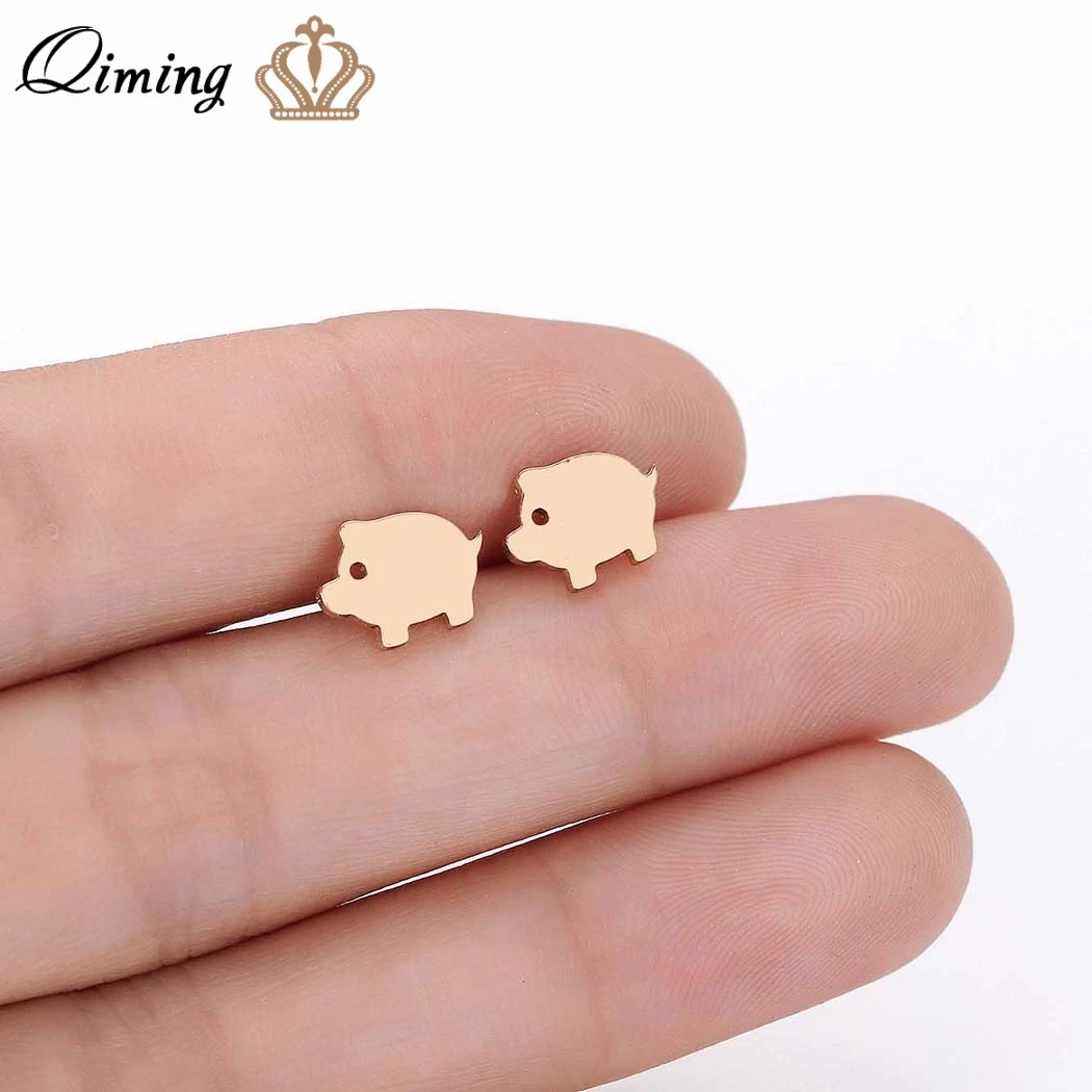 Серьги гвоздики QIMING в виде маленькой милой свиньи для женщин и детей ювелирные
