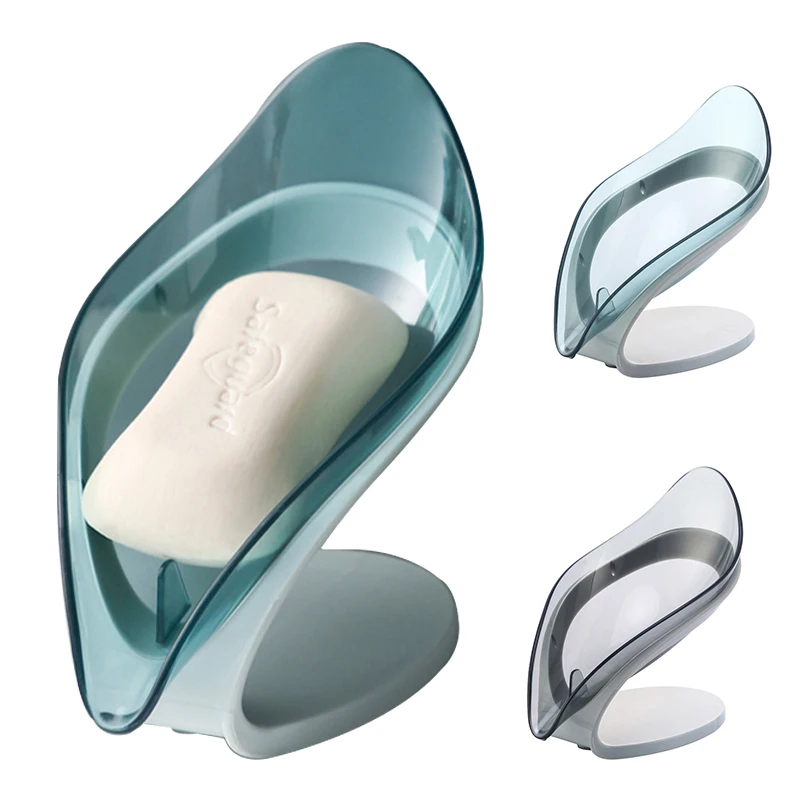 

1pc plastic drain soap dish for bathroom kitchen household leaf shape soap holder container sponge rack bathroom organizer