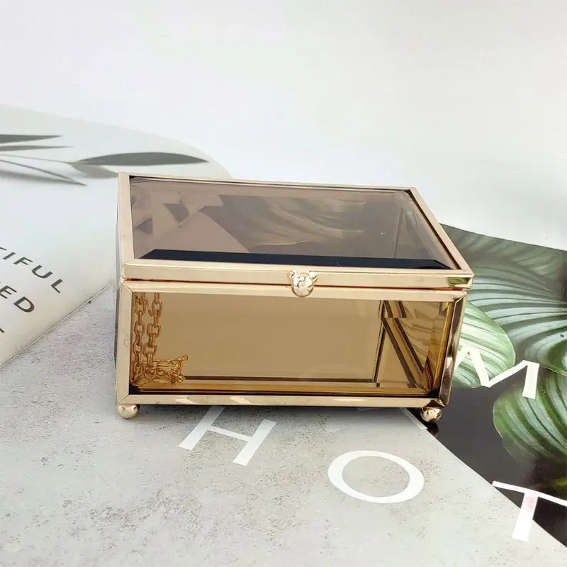 Шкатулка для ювелирных украшений из золотистого стекла органайзер