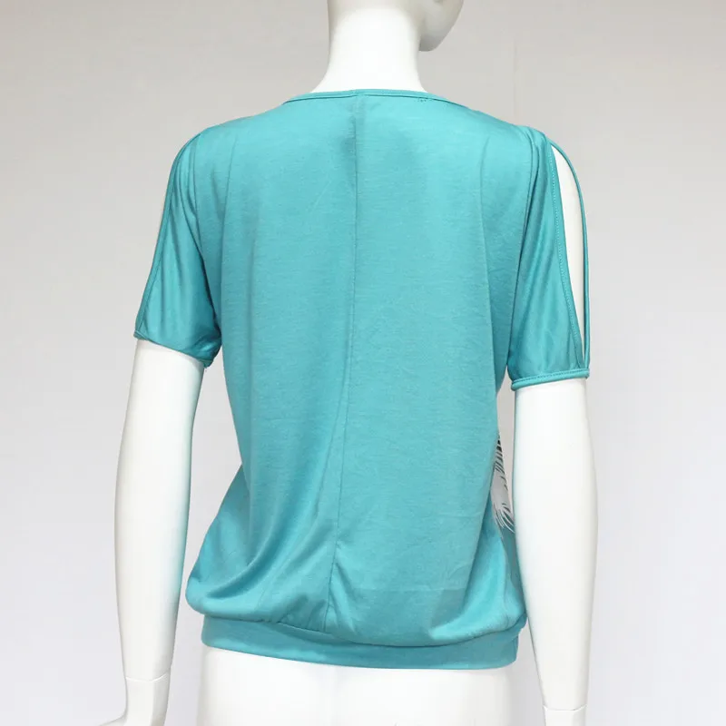 

Tops Tees O-neck Feather Nice Off Shoulder 2021 Summer Women Blouses Casual Short Sleeve Print Blouse Shirt Plus Size 5XL