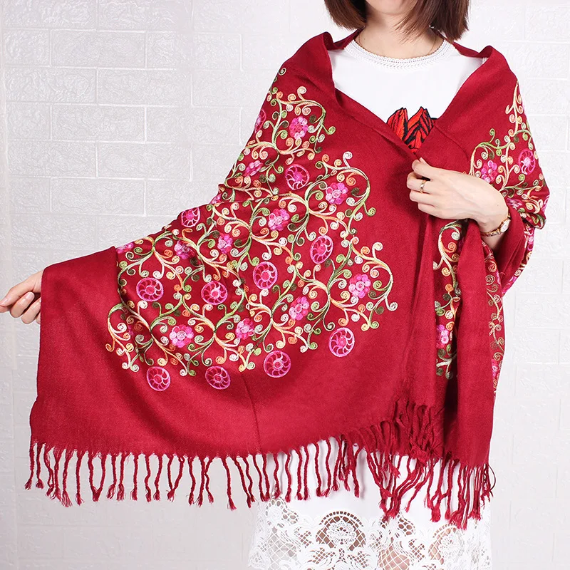 Демисезонный стиль этнический вышитый кашемировый Шарф Индия Непал большая шаль
