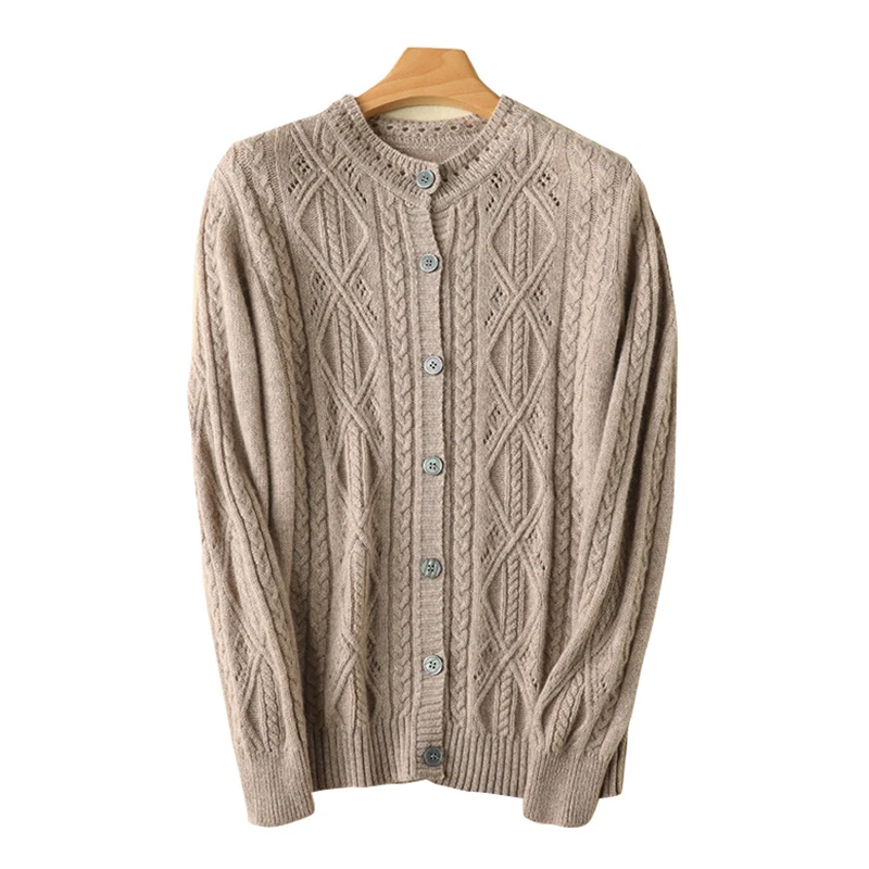 

Merino Wool Cashmere Sweater Cardigan Button Long-Sleeved Female Knitwear O-Neck Women's Warm Sweaters High Quality Top New 2021