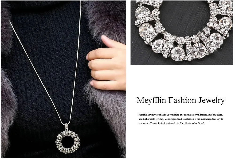 Meyfflin, серебряная цепочка, Длинные ожерелья для женщин, модные круглые ожерелья с кристаллами и кулоны, колье, ювелирное изделие, бижутерия