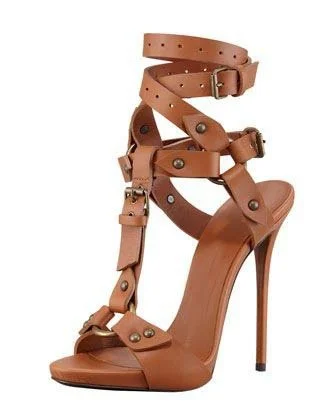 

Solid color rivet ring sexy super high heel sandals