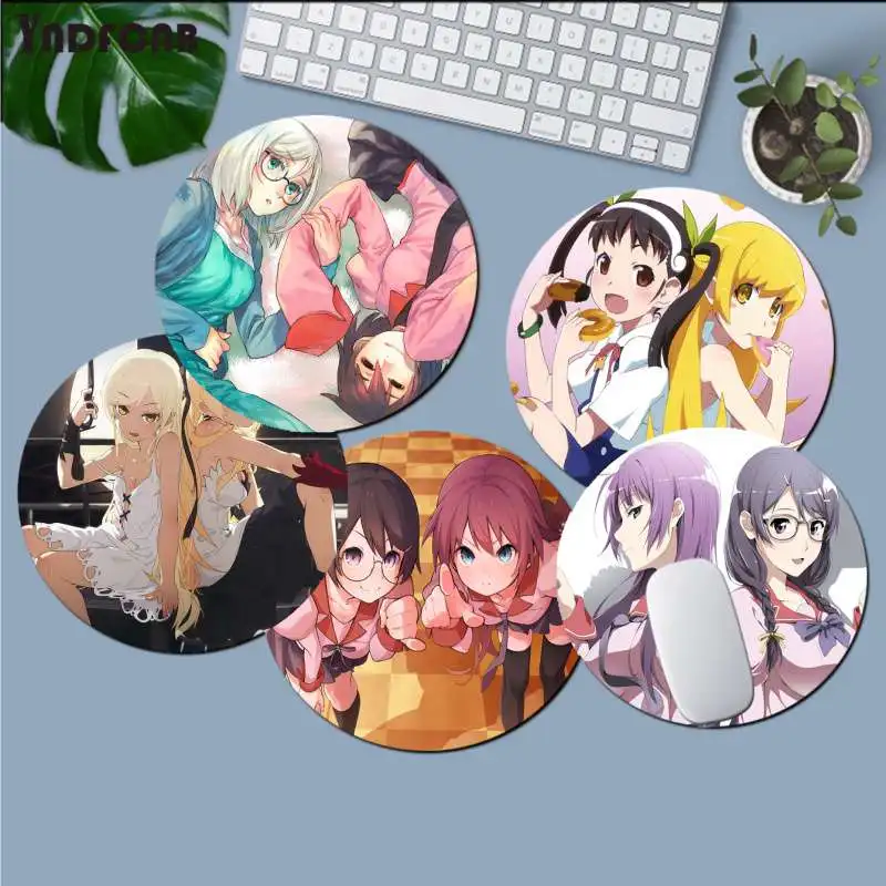

YNDFCNB Funny Monogatari cute girl Laptop Computer round desk pads Mousepad Anti-Slip Laptop PC Mice Pad Mat gaming Mousepad