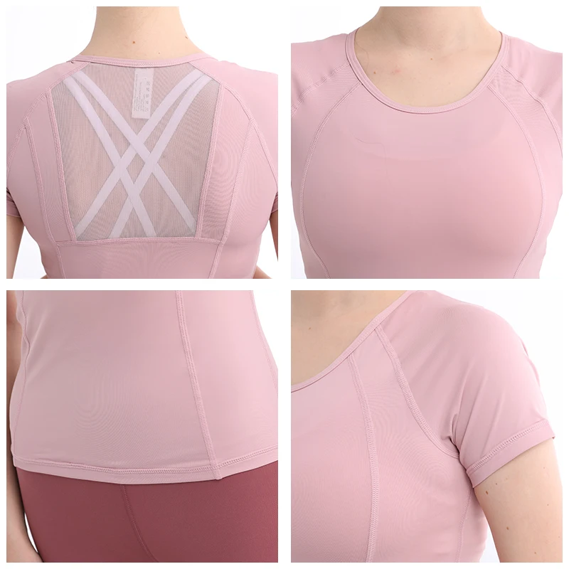

YOUNDBIO 2021 Mesh Sport T-Shirt Women Summer Yoga Top Gym Workout Clothes Female Short Sleeve Shirts Fitness Slim Blouse