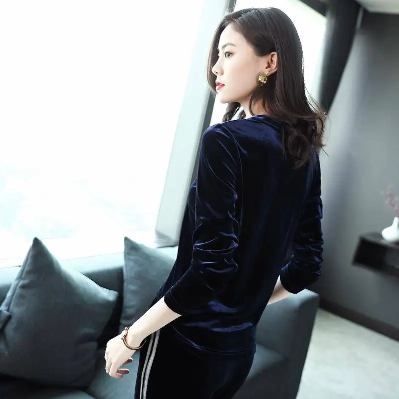 Женский весенний комплект из 2 предметов элегантный бархатный свитшот с