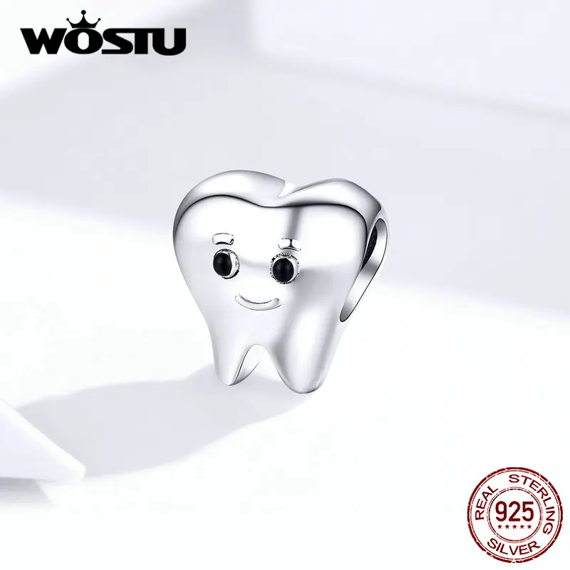WOSTU оригинальные бусины из стерлингового серебра 925 пробы с милыми зубами