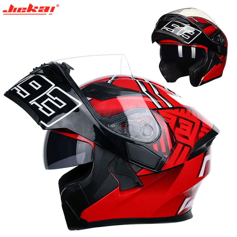 Двойной объектив JIEKAI 902 Полнолицевой мотоциклетный шлем точка флип ап четыре