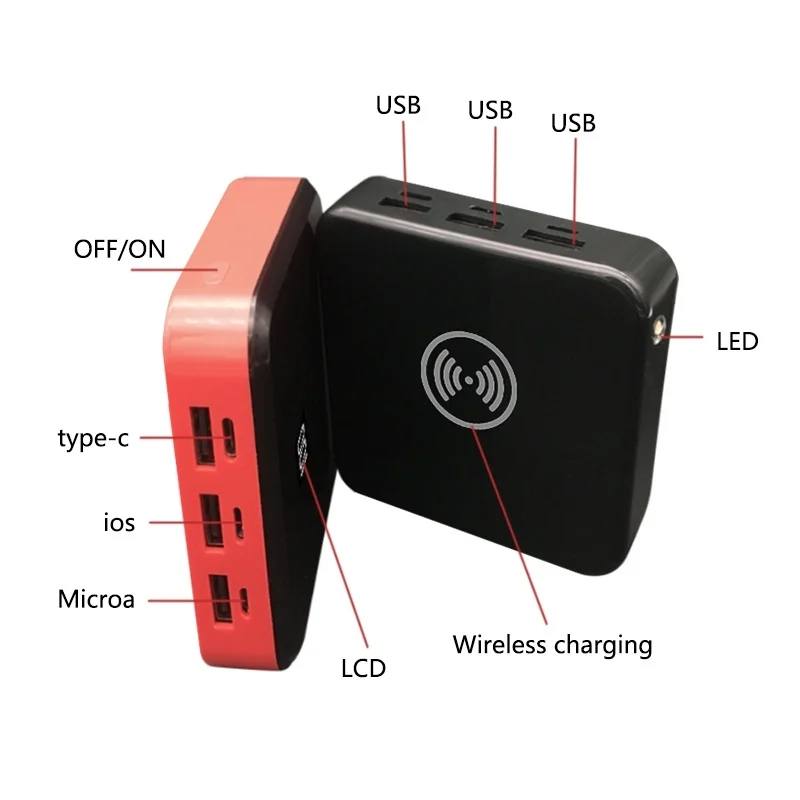 Внешний аккумулятор QI Беспроводное зарядное устройство 30000 мАч Мини 3 USB цифровой
