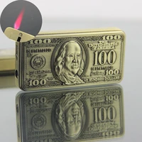 creative 100 dollar jet torch lighter new ultra thin metal straight flame butane compact refillable gas lighter gadgets for men