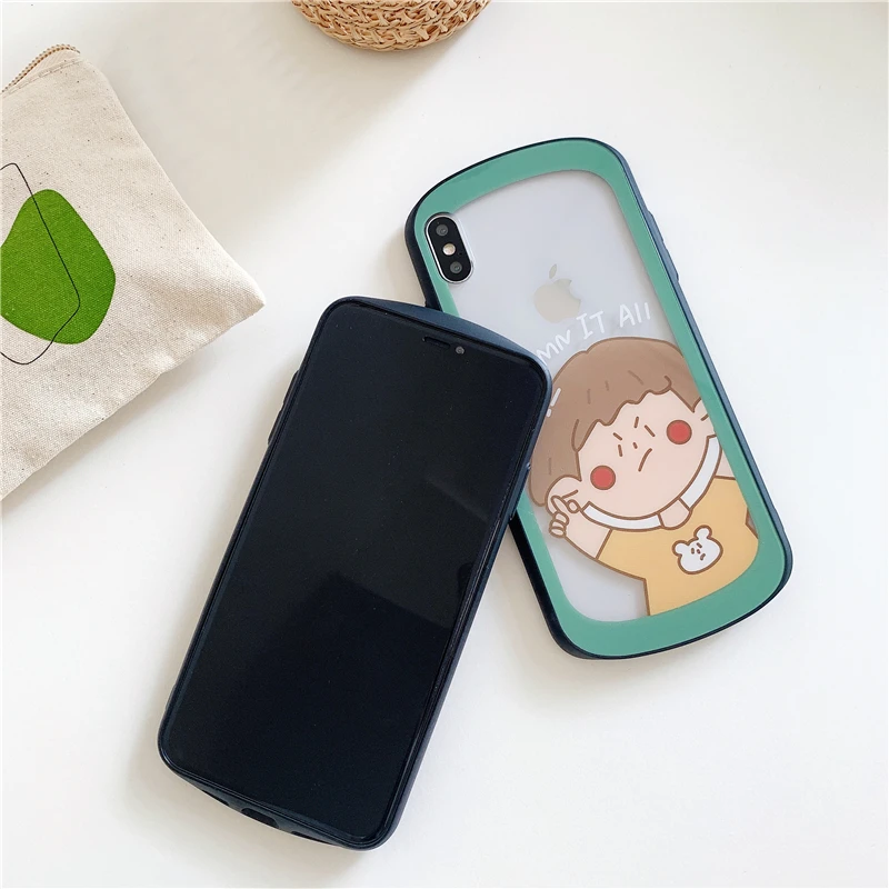 Cute couple boy girl curved tempered glass shatter-resistant mobile phone case for iPhone 10 6 6s 7 8 Plus Xr X Xs Max |