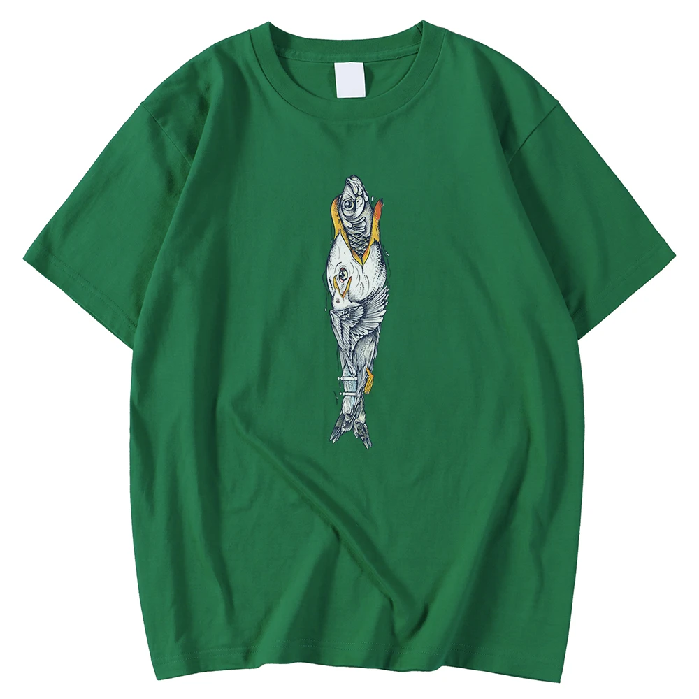 

Футболка мужская оверсайз с круглым вырезом, модная рубашка с принтом орела, чайки, рыбы, топ с коротким рукавом, весна-лето