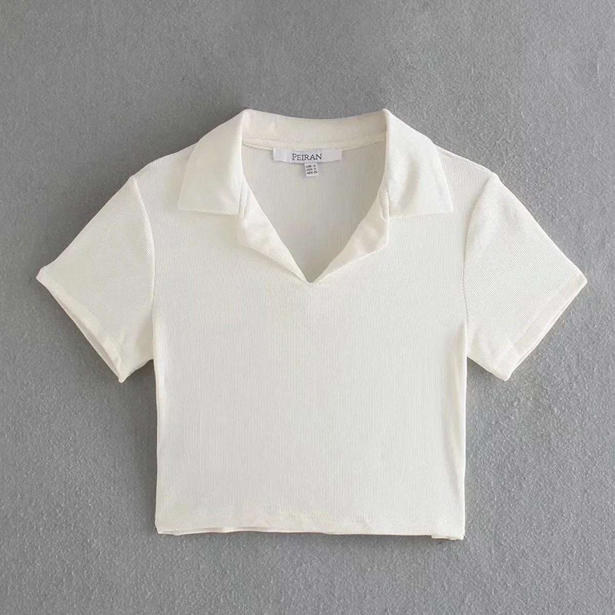 

Casual Shirt Collar Spandex Short Sleeve Crop Length Blouses DLSY538