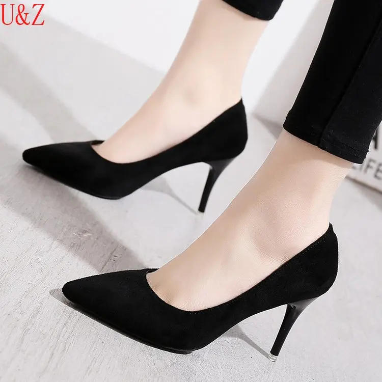 

Women Heels Office Formal Black Suede high heels Youth girls thin heels Low heels 3cm Mid-heels 5cm 7cm Professional Shoes