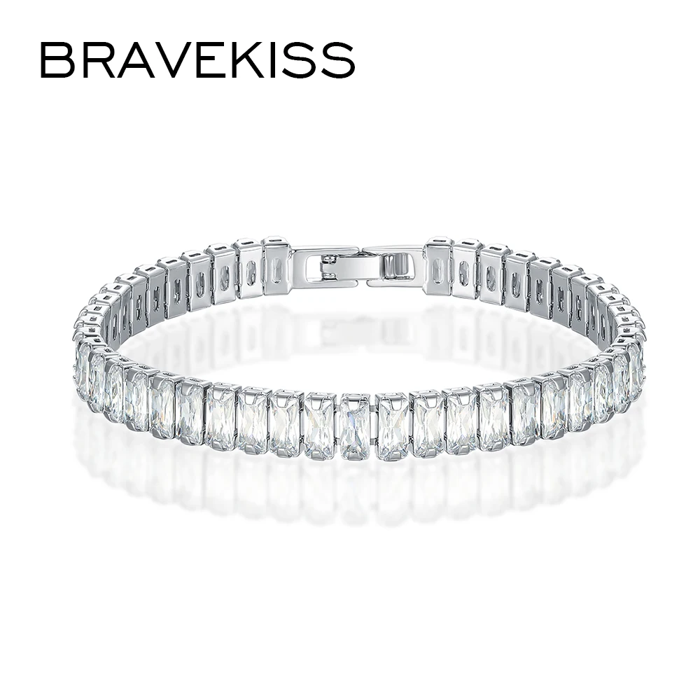 Женские прямоугольные браслеты Bravekiss прозрачные 3 А + с кубическим цирконием